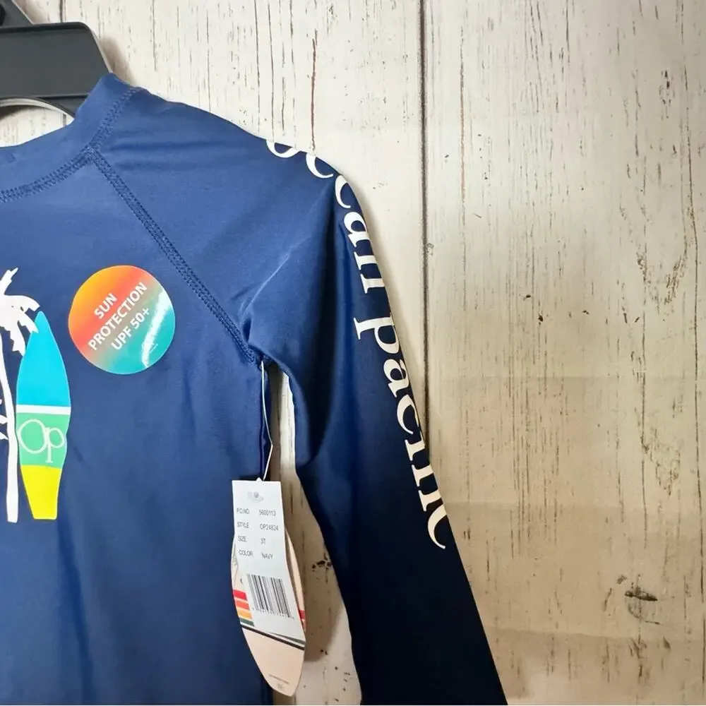 Ocean Pacific Toddler Long Sleeve Navy  Sun Protection Swim Top  UPF 50+  Sz 3T
